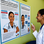 Vaccination Awareness**

"A bright, modern health center waiting room with diverse people of all ages, fully clothed, waiting for vaccinations. A friendly nurse is talking to a young mother about the importance of childhood vaccinations. Informational posters about vaccines in Portuguese are on the walls. Safe for work, appropriate content, family-friendly, professional setting, perfect anatomy, natural proportions, well-formed hands, proper finger count, modest clothing, natural pose, high quality, professional photography."

**