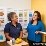 보건소 비만 관리 프로그램 - A diverse group of adults in a community health center participating in a detailed individual health...