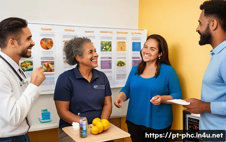 보건소 비만 관리 프로그램 - A diverse group of adults in a community health center participating in a detailed individual health...