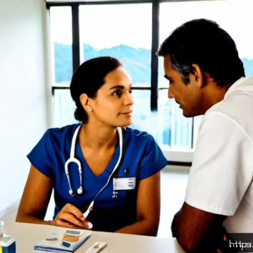 보건소에서의 흡연 중단 지원 서비스 - Photorealistic public health clinic in Brazil, a compassionate female healthcare counselor speaking ...